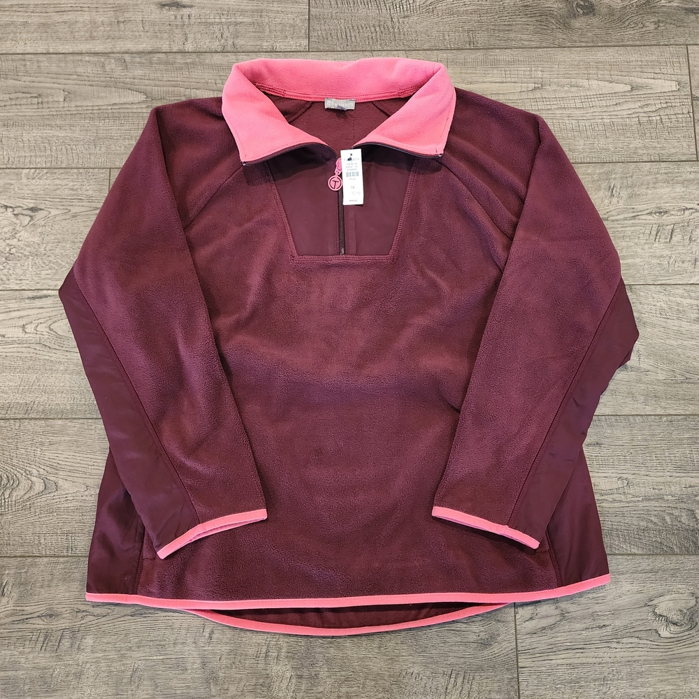 Talbots Women's Microfleece Half-Zip Pullover Size Plus 1X Burgundy Berry NWT